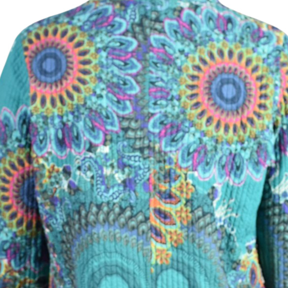 Soft Surroundings Quilted Jacket Green Paisley Cotton Mandala Print Artistic XS - Picture 5 of 16